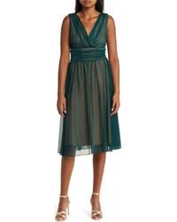 Connected Apparel - Chiffon Overlay Fit & Flare Dress - Lyst