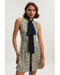 Karen Millen - Petite Crepe Tie Neck Mini Dress - Lyst