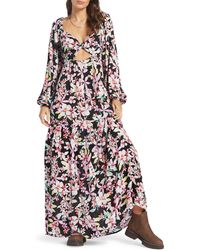 Roxy - On Holiday Floral Cutout Long Sleeve Maxi Dress - Lyst