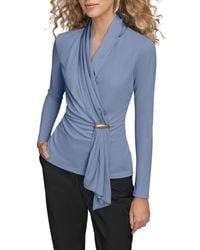 Donna Karan - Wrap Front Long Sleeve Top - Lyst