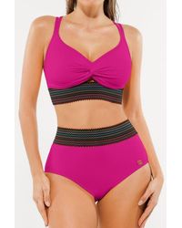 Popilush - Boho Trim High Waist Tummy Control Bikini Set - Lyst