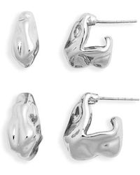 Open Edit - Set Of 2 Molten Squared Huggie Hoop Earrings - Lyst