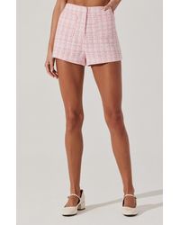 Astr - Faux Pearl Trim High Waist Tweed Shorts - Lyst