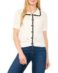 Cece - Pointelle Knit Cotton Button Front Sweater - Lyst