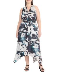 Maggy London - Abstract Print Handkerchief Hem Midi Dress - Lyst