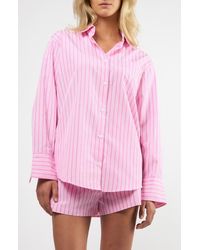 Viens Avec Moi - Seaside Stripe Cotton Blend Button-Up Shirt - Lyst