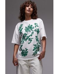TOPSHOP - Floral Embroidered Oversize Cotton T-Shirt - Lyst