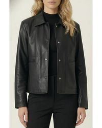 Modenaire - Leather Button Front Jacket - Lyst