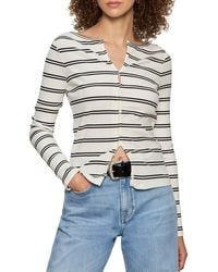Sanctuary - Stripe Button Front Long Sleeve Rib Top - Lyst