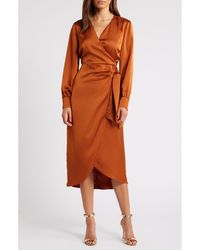Sam Edelman - Fluid Long Sleeve Satin Faux Wrap Midi Dress - Lyst