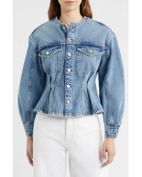 FRAME - The Nipped Collarless Denim Jacket - Lyst