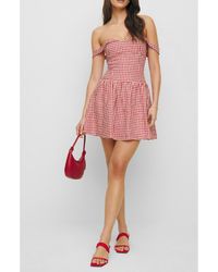 Reformation - Sora Gingham Off The Shoulder Linen Minidress - Lyst