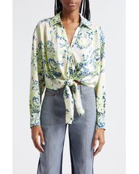 Cinq À Sept - Marianna Floral Tie Front Button-up Shirt - Lyst