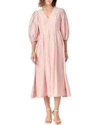 English Factory - Contrast Binding Puff Shoulder Midi Dress - Lyst