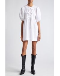 Ganni - Bow Front Puff Sleeve Organic Cotton Dress - Lyst
