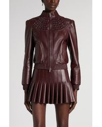 McQueen - Smocked Lambskin Leather Bomber Jacket - Lyst