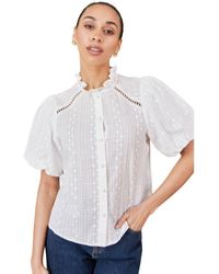 Yumi' - Broderie Anglaise Puff Sleeve Shirt - Lyst