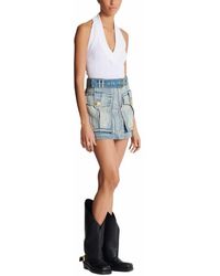 Balmain - Denim Skirt With Pockets - Lyst