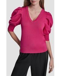 DKNY - Puff Sleeve V-Neck Sweater - Lyst