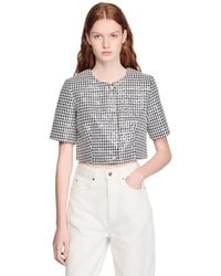 Sandro - Cropped Houndstooth Tweed Jacket - Lyst