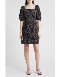 Anne Klein - Floral Embroidered Puff Sleeve Shift Dress - Lyst
