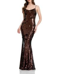 Dress the Population Giovanna Floral Appliqu Sequin Sheath Gown in Black |  Lyst