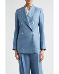 Eleventy - Double Breasted Wool, Silk & Linen Blazer - Lyst
