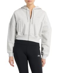 New Balance - French Terry Crop Zip Hoodie - Lyst