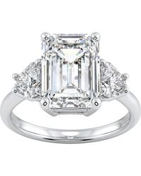 Bliss Diamond - Certified 4 1/2Ct Emerald & Heart 3-Stone Diamond Ring 14K Lab Grown - Lyst