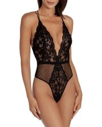 In Bloom - Plunge Neck Lace Thong Teddy - Lyst