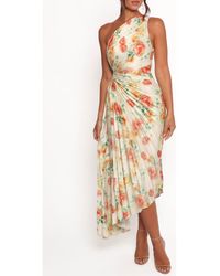 Petal & Pup - Kleo Floral Pleated One-Shoulder Satin Cocktail Dress - Lyst