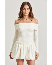 Modenaire - Off-Shoulder Long-Sleeve Mini Dress With Bubble Hem - Lyst