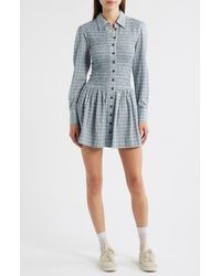 Damson Madder - Bora Smocked Bodice Long Sleeve Organic Cotton Seersucker Minidress - Lyst