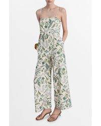Mango - Print Tie Waist Wide Leg Jumpsuit - Lyst
