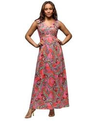 24seven Comfort Apparel - Maternity Paisley Print V-Neck Empire Waist Sleeveless Maxi Dress - Lyst