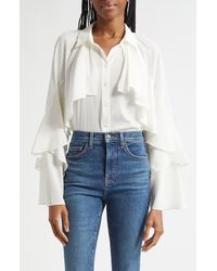 Veronica Beard - Demaris Ruffle Stretch Silk Button-Up Shirt - Lyst