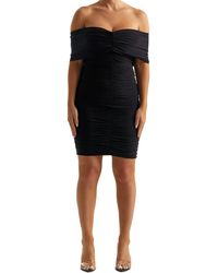 Naked Wardrobe - Hourglass Ruched Foldover Off The Shoulder Body-con Dress - Lyst