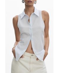 Mango - Stripe Seersucker Sleeveless Button-Up Shirt - Lyst
