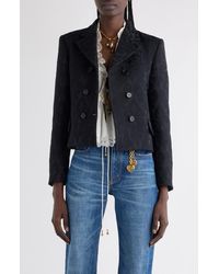 Chloé - Double Breasted Floral Jacquard Wool Blend Crop Jacket - Lyst