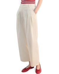 Mango - Pleated High Waist Crop Wide Leg Cotton Pants - Lyst
