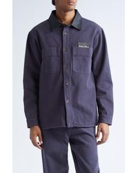 Palmes - Leather Collar Twill Overshirt - Lyst