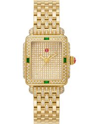 Michele - Deco Mid Diamond Pavé & Tsavorite Bracelet Watch, 29Mm X 31Mm - Lyst