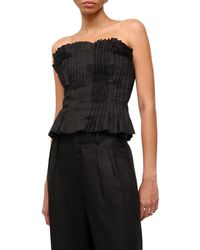 STAUD - Parma Pleated Strapless Linen Top - Lyst