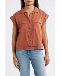 Cloth & Stone - Openwork Detail Short Sleeve Button-Up Shirt - Lyst