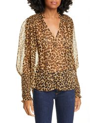 Veronica Beard Jaz Silk Leopard-print Sheer Blouse - Brown
