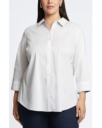 Foxcroft - Margie Mix Stripe Detail Cotton Blend Sateen Button-Up Shirt - Lyst