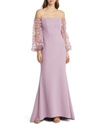 Eliza J - Off The Shoulder 3d Floral Sleeve Scuba Crepe Evening Dress - Lyst