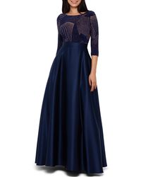 betsy & adam plus size galaxy glitter draped gown
