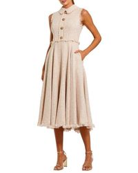 Mac Duggal - Bouclé Sleeveless Collared Button Up Midi Dress - Lyst