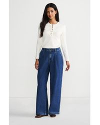 Lands' End - High Rise Soft Denim Pleated Wide Leg Trousers - Lyst